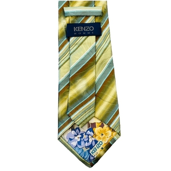 KENZO Textured 100% Silk Green Yellow Neck Tie - Picture 8 of 10